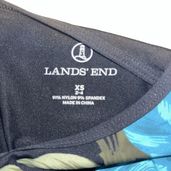 Lands' End Rash Guard Swim Top Long Sleeve Black Floral XS Tropical Beach Pool - Picture 3 of 9
